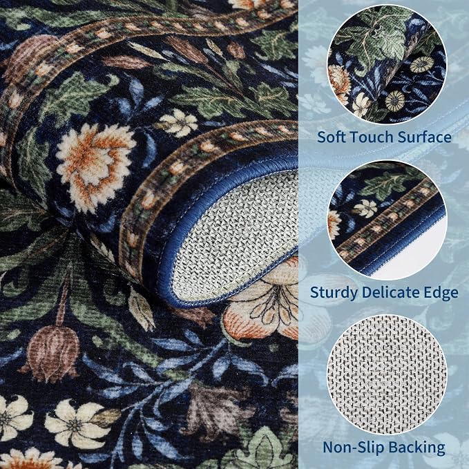 GarveeHome Washable Area Rug 6x9, Soft Vintage Floral Bedroom Rug Non Slip Low - Image 4