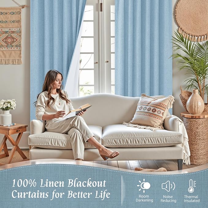 Full Blackout Linen Window Curtains - Image 2
