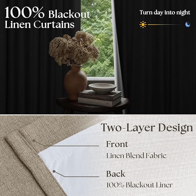 Pleated Blackout Dark Flax 120 Inch Long Curtains Double Layer | Viral Pinch - Image 2