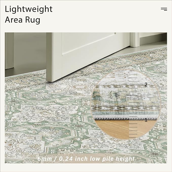 Soalmost 9x12 Area Rugs for Living Room Washable Rug Non-Slip Green/Brown | - Image 7