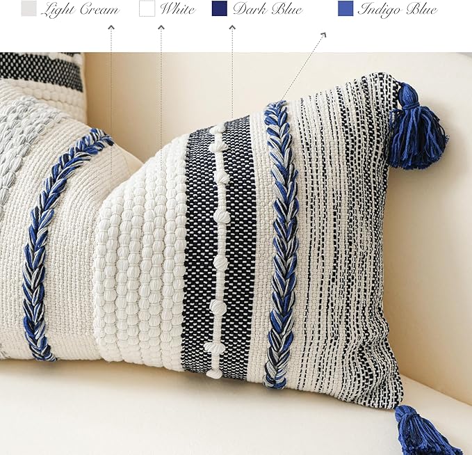 Navy Dark Blue Decorative Throw Pillow Cover 20x20 Square Boho Accent - Image 3
