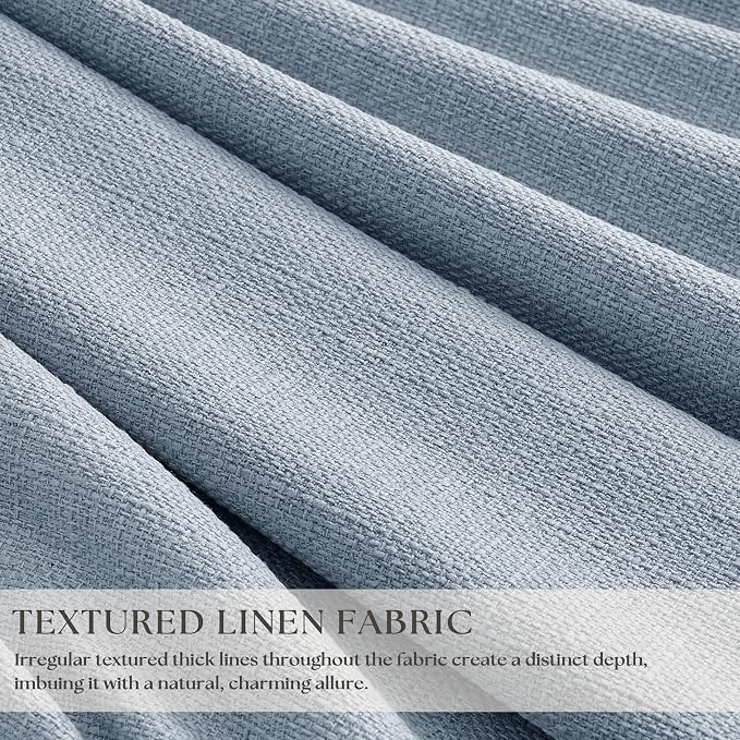 120 Inch 100% Blackout Pinch Pleated Linen Curtains Light Blue - Image 4
