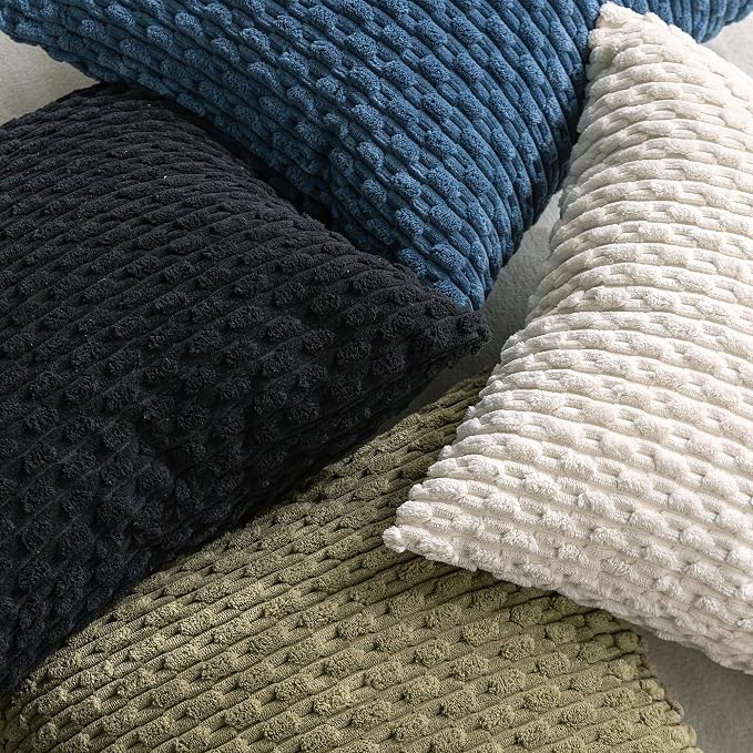 Set of 4 Black Decorative Throw Pillow Covers 20x20 Inch Corduroy Pillow Covers - Image 7