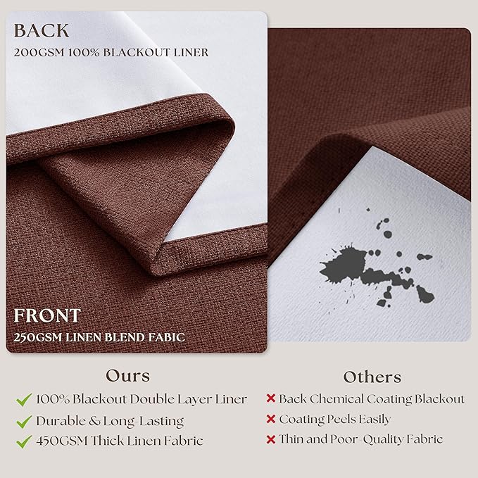 Chestnut Brown Pinch Pleated Blackout Linen 84 Inch Curtains - Image 6
