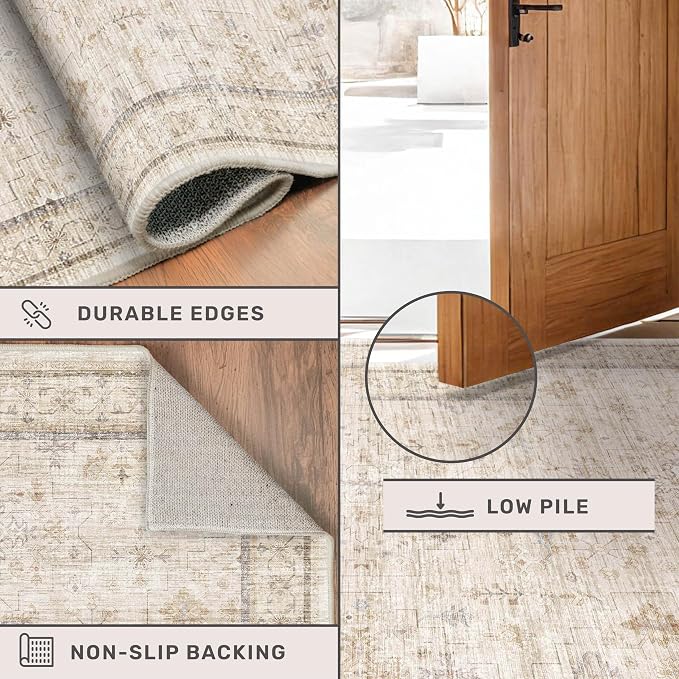 Washable Ivory Living Room Rug, 8x10 Non Slip Area Rugs - Image 5