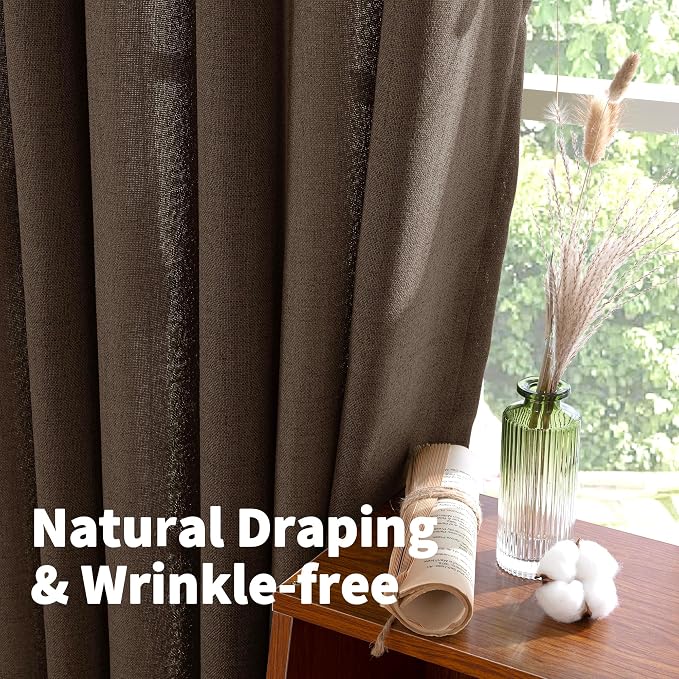 YoungsTex 102 Inches Long Brown Linen Curtains, Chocolate Semi Sheer Drapes - Image 7