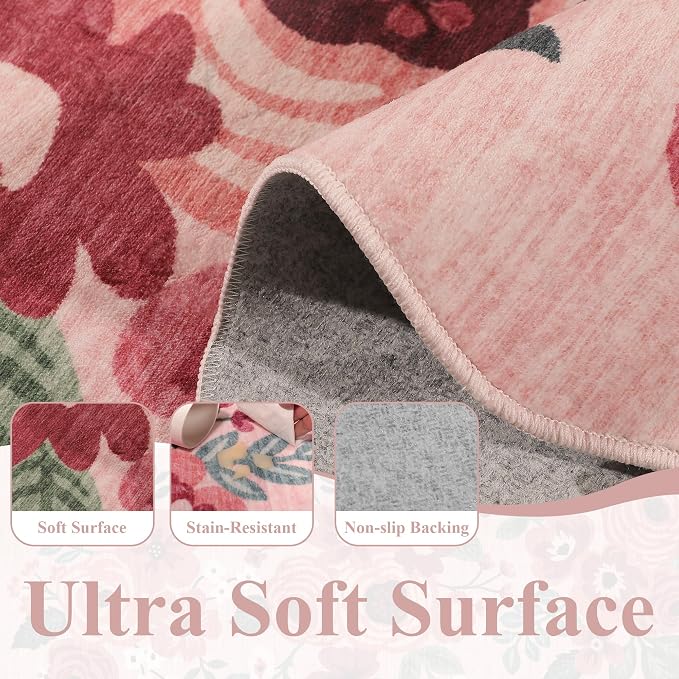 DUKINO 3x10 Runner Rug, Non Slip Floral Washable Rug - Image 7