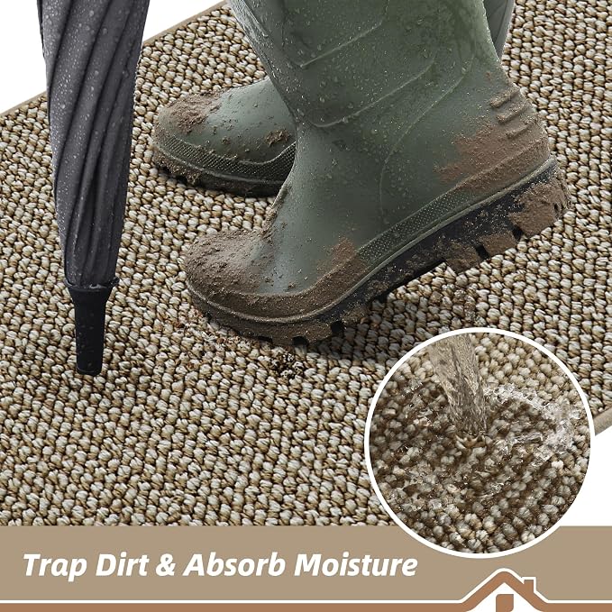 BEQHAUSE Dirt Trapper Door Mat 17" x 30", Non-Slip Doormats, Light Beige | - Image 3