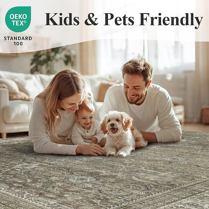 Schweek 8x10 Area Rug Brown Grey Washable Neutral Rugsfor Living Room | Non - Image 8