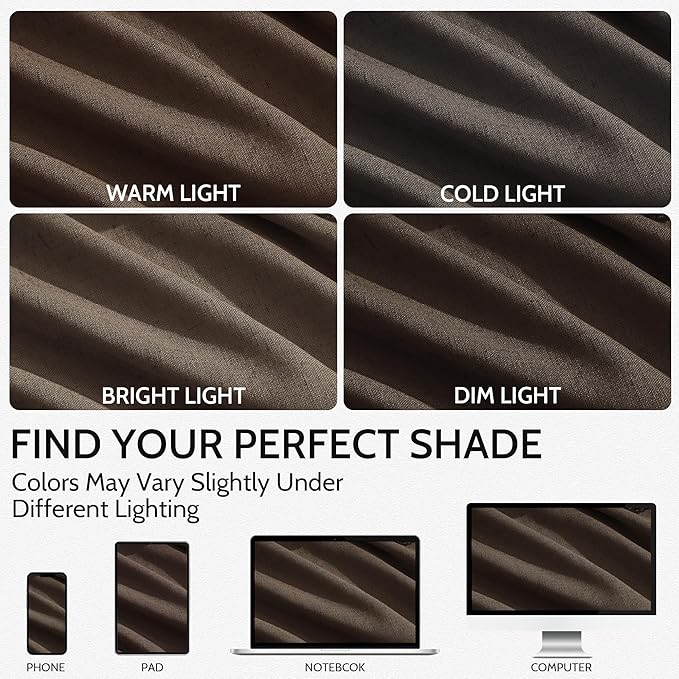 Chocolate Linen Curtains 90 Inch Long 2 Panels Set - Image 4