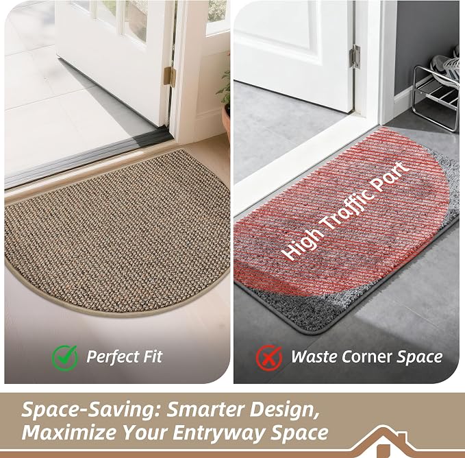 BEQHAUSE Dirt Trapper Door Mat 24" x 36" Half Circle Non Slip Rugs, Taupe | - Image 6