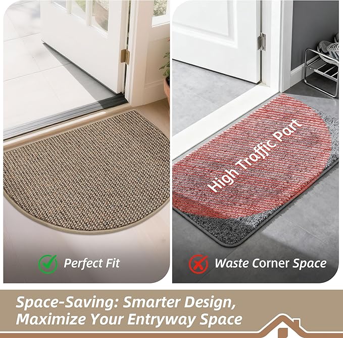 BEQHAUSE Dirt Trapper Door Mat 36" x 60" Half Circle Non Slip Rugs, Taupe | - Image 8