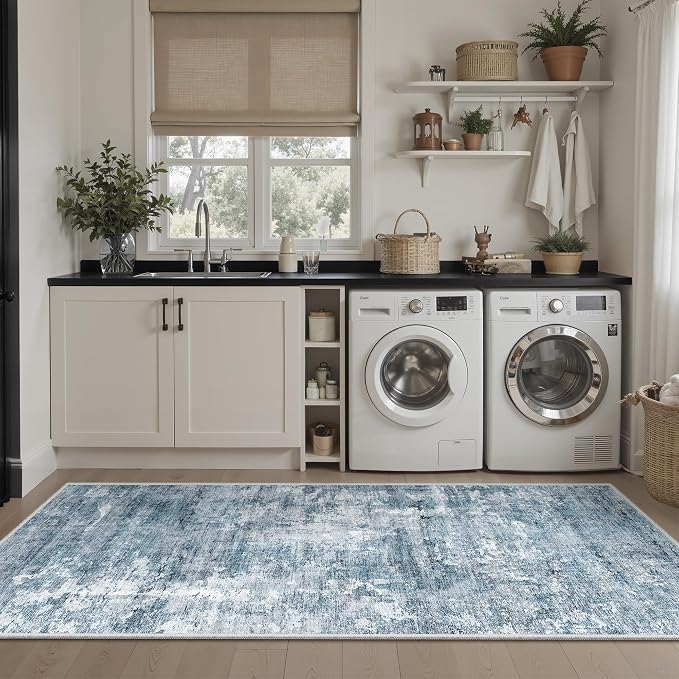 Soalmost Abstratc Runner Rug 2x6 Washable Kitchen Hallway Runners Blue/Grey | - Image 4