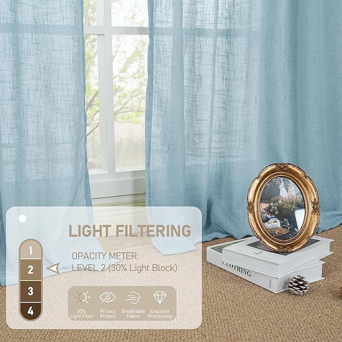 Semi Sheer Window Linen Curtains 54 Inch, 2 Panels, 34 x 54 Inch | Light - Image 4