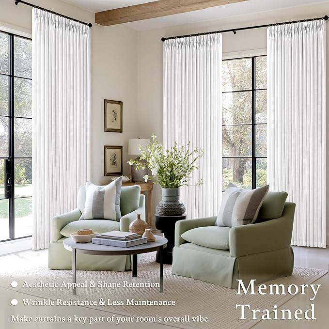 Pinch Pleated Linen Light Filtering Curtains 105 Inches Length Snow White | - Image 2