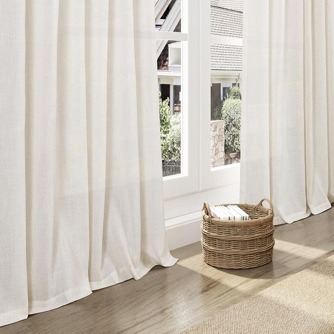Modern Linen Curtains for Living Room 80 Inches Long Light Filtering Semi Sheer - Image 5