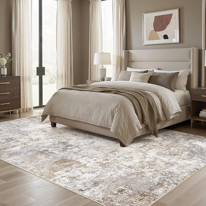 UERMEI 10x14 Area Rug Living Room Rugs Washable Neutral Brown Grey Carpet | - Image 3