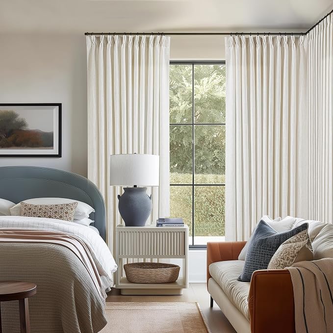 Natural Pinch Pleat Linen Curtains 120 Inches Long 70 Inch Wide | Extra Wide - Image 8