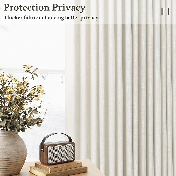 Semi Sheer Linen Pinch Pleated Boho Curtains 102 Inches Long Natural Cream | - Image 6