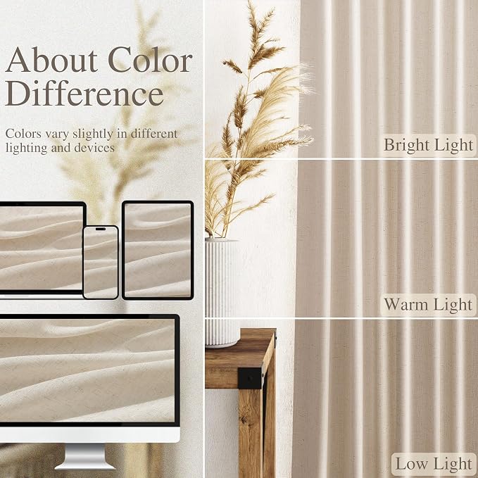 Cream Beige Linen Curtains 84 Inches Long - Image 3