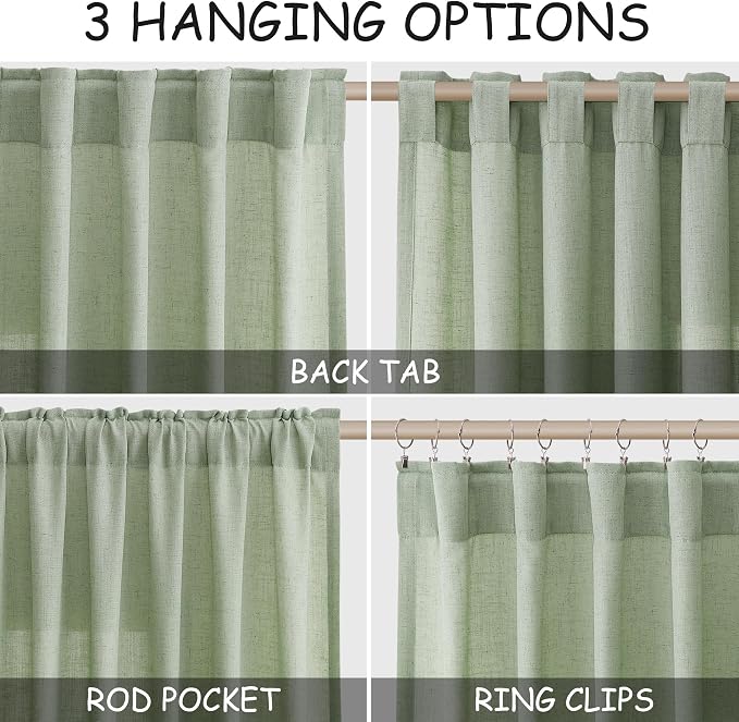 Mist Sage Linen Curtains 108 Inches Long - Image 2