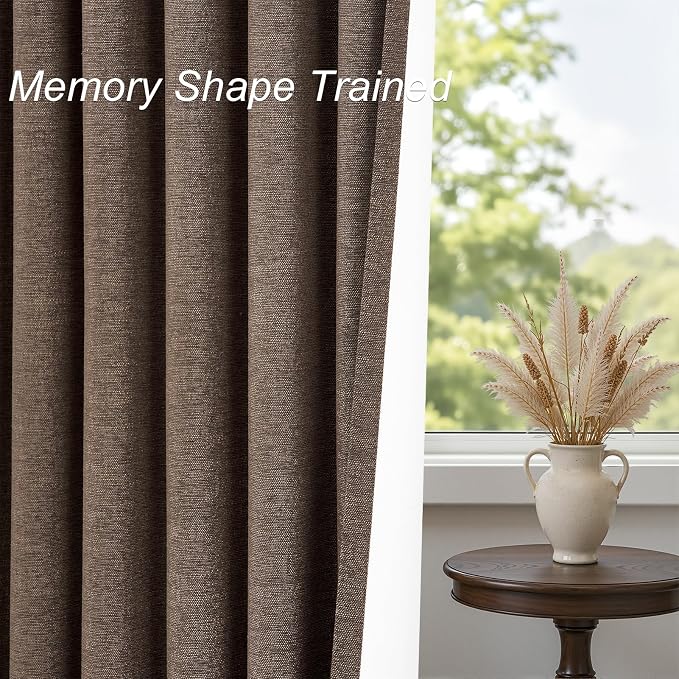 Dark Brown 95 inch Bedroom Living Room Curtains 2 Panels 100% Blackout Linen - Image 7