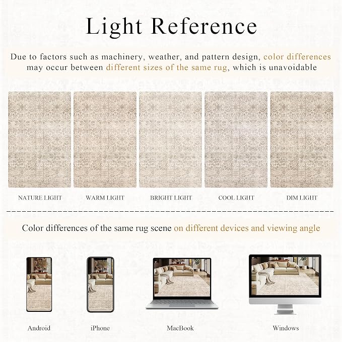Schweek 6ft Round Area Rug Washable Neutral Non-Slip Living Room Rug Beige | - Image 5