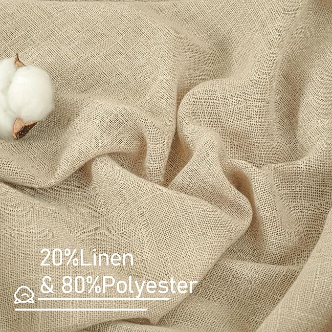 Natural Linen Blended Curtains for Living Room 2 Panels Semi Sheer | Light - Image 2