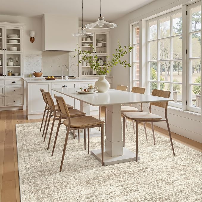 Soalmost 6x9 Area Rug for Living Room Washable Rugs Non-Slip Beige | Low-Pile - Image 8