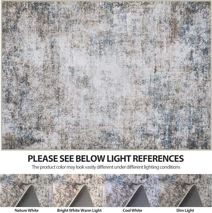 9x12 Area Rugs for Living Room Washable Bedroom Dining Room Brown Blue | Modern - Image 7