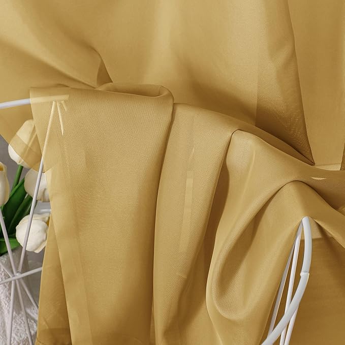 Chyhomenyc Gold Sheer Curtains 84 Inches Long 2 Panels, Light Filtering Gold - Image 7