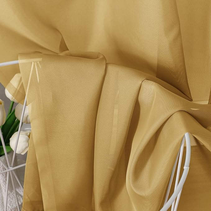Chyhomenyc Gold Sheer Curtains 36 inch Length 2 Panels Set, Light Filtering - Image 3