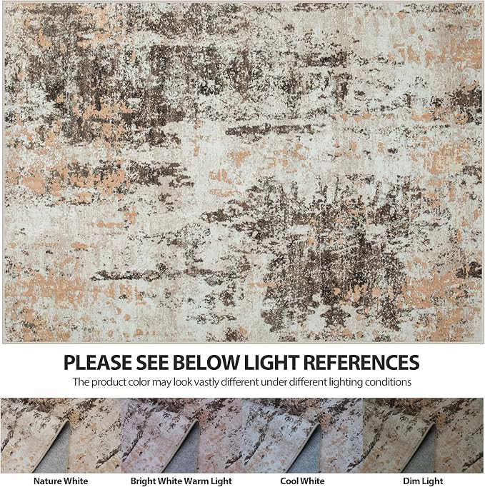5x7 Area Rugs for Living Room Washable Bedroom Dining Room Brown Beige | Modern - Image 7