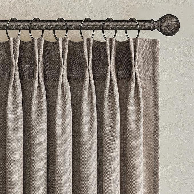 100 Inches Long Pleated Sheer Curtains, Dark Linen Blended Light Filtering by Topfinel