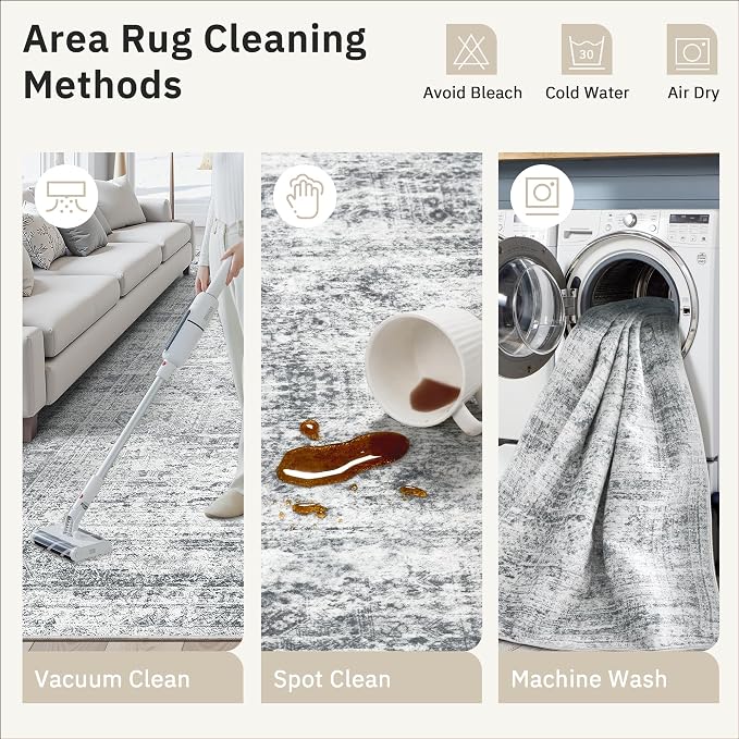 Soalmost 6x9 Area Rug for Living Room Washable Rugs Non-Slip Grey | Low-Pile - Image 8