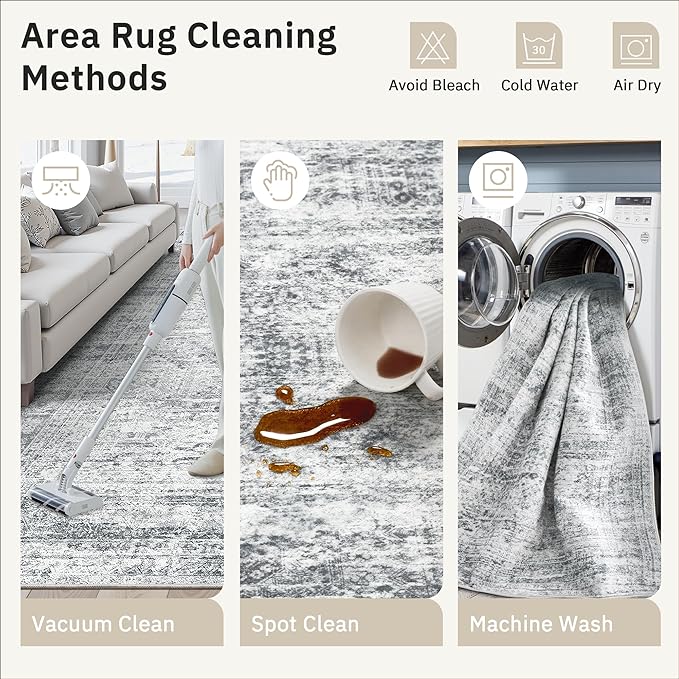 Soalmost 4x6 Area Rug for Living Room, Washable Rugs Non-Slip, Thin Foldable - Image 9
