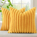 decorUhome Fall Faux Fur Throw Pillow Covers 26x26 Set of 2 Mustard Yellow | by decorUhome