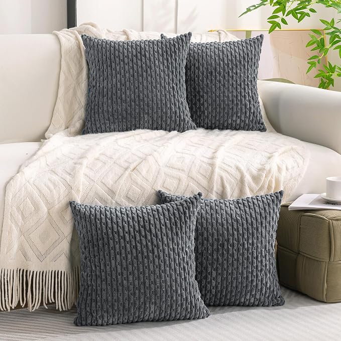Set of 4 Medium Grey Decorative Throw Pillow Covers 20x20 Inch Corduroy Pillow - Image 2