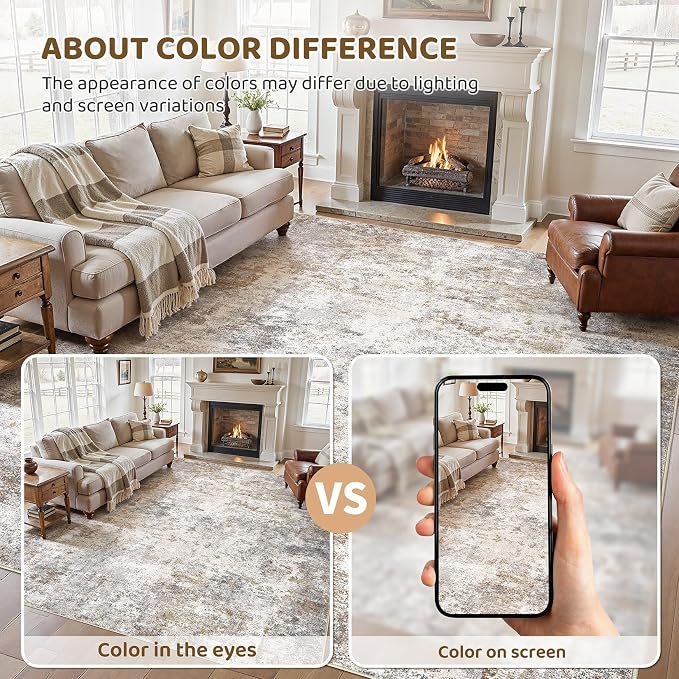 UERMEI 10x12 Area Rug Living Room Rugs Washable Neutral Brown Grey Carpet | - Image 7