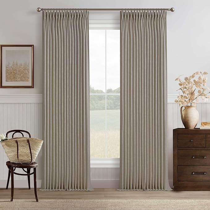 Light Filtering Burlywood Birch Pinch Pleated Linen Curtains 50Wx94L | Pinch by Twodrapes
