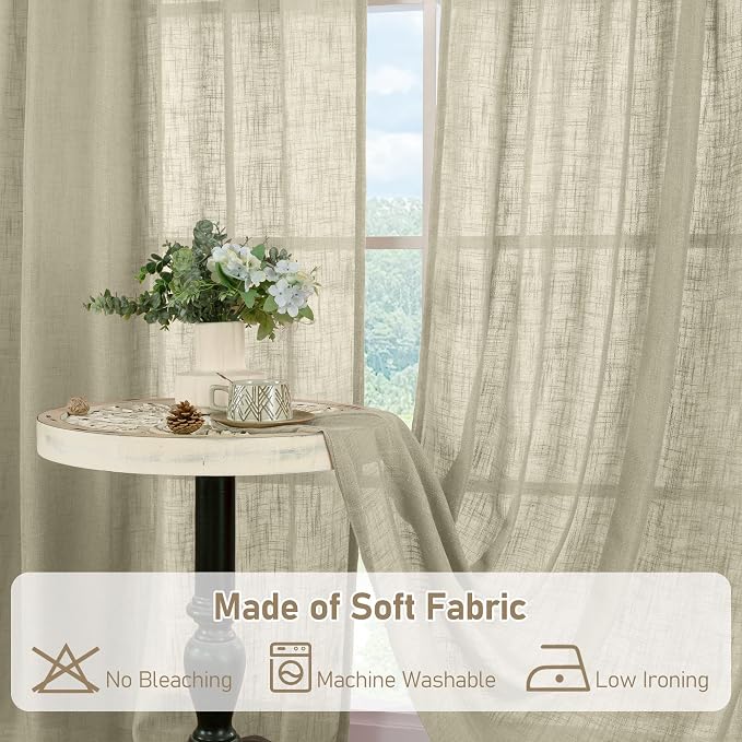 Oatmeal Linen Curtains 90 Inch for Living Room Bedroom 2 Panels | Linen - Image 8