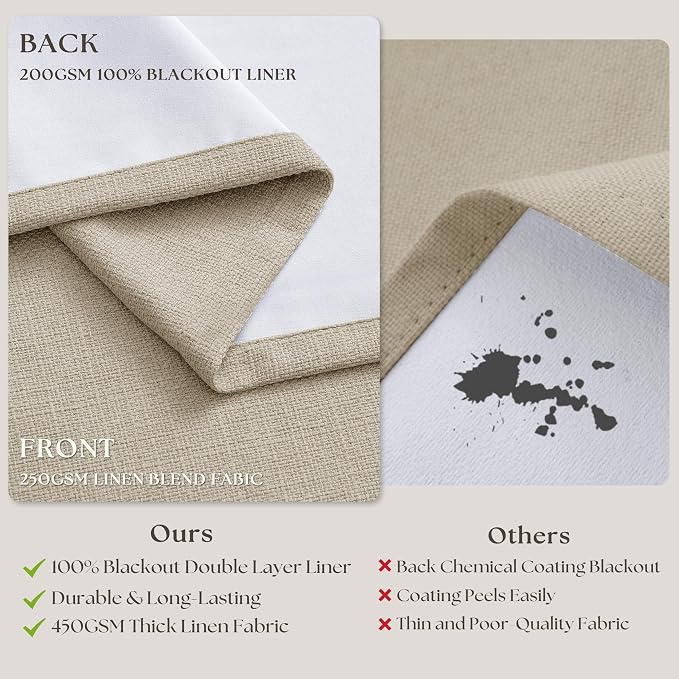 Oatmeal Beige Extra Wide Blackout 60 x 92 Inch Pinch Pleat Curtains 1 Panel | - Image 4