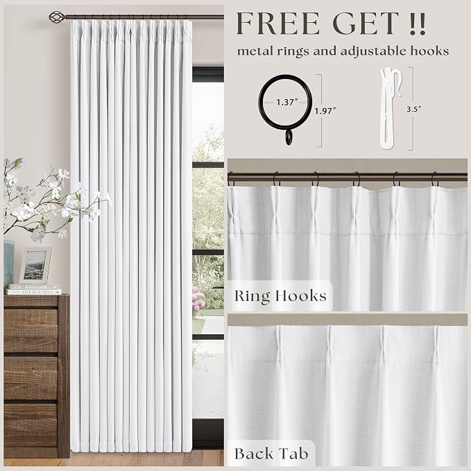 Snow White Pleated Linen 100% Blackout Curtains 120 Inches Long | Pinch Pleat - Image 5