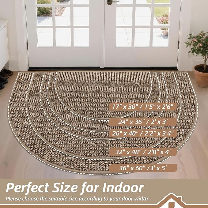 BEQHAUSE Dirt Trapper Door Mat 24" x 36" Half Circle Non Slip Rugs, Taupe | - Image 2