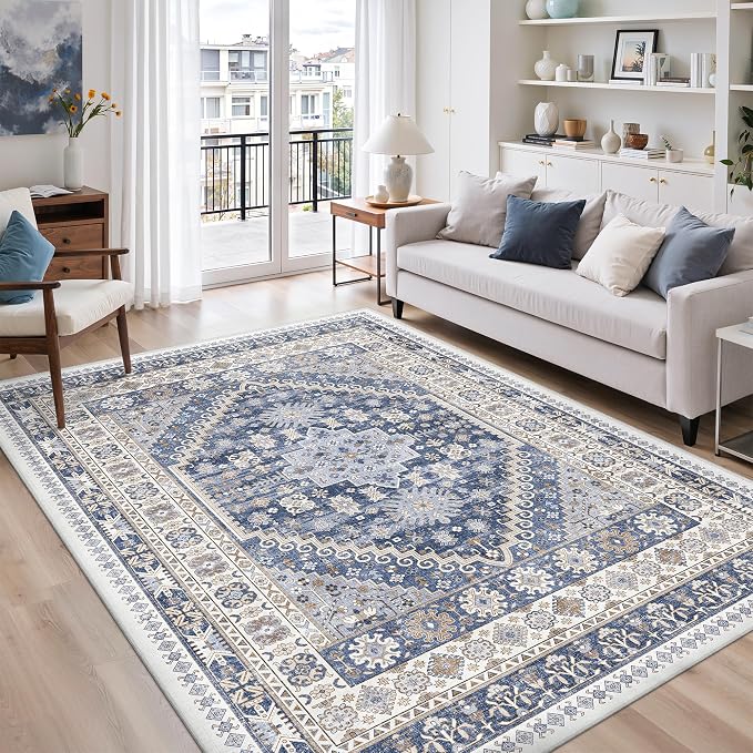 5x8 Area Rugs for Living Room, Large Washable Rug, Dining Room, Low Pile by Zesthome