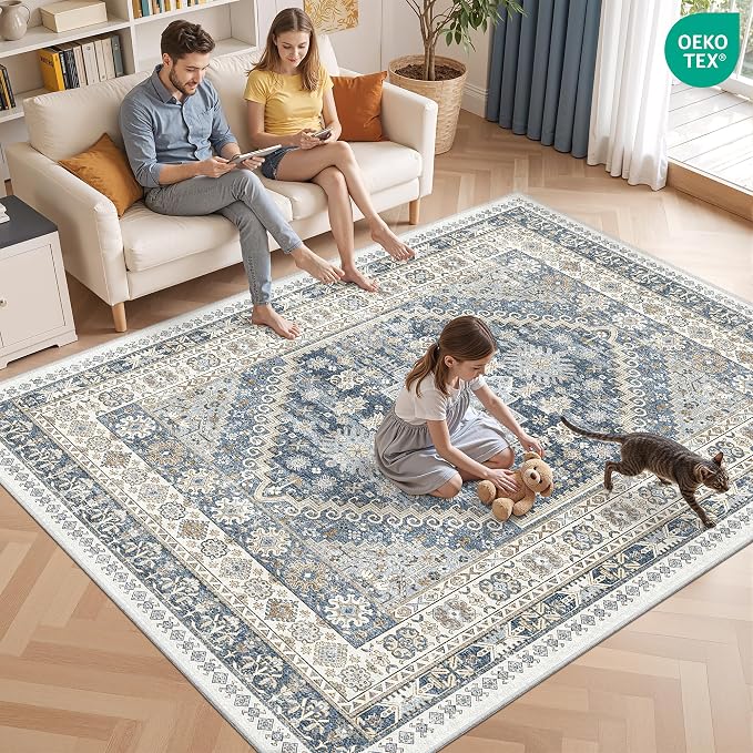 Washable Rugs 8x10 Area Rugs for Living Room, Vintage Floral Bedroom Rugs - Image 9