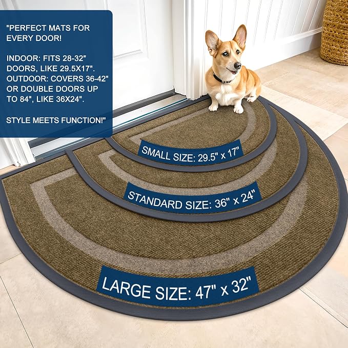 OLANLY Half Circle Front Door Mat Outside 71x47 All-Season Rubber Doormat | - Image 2