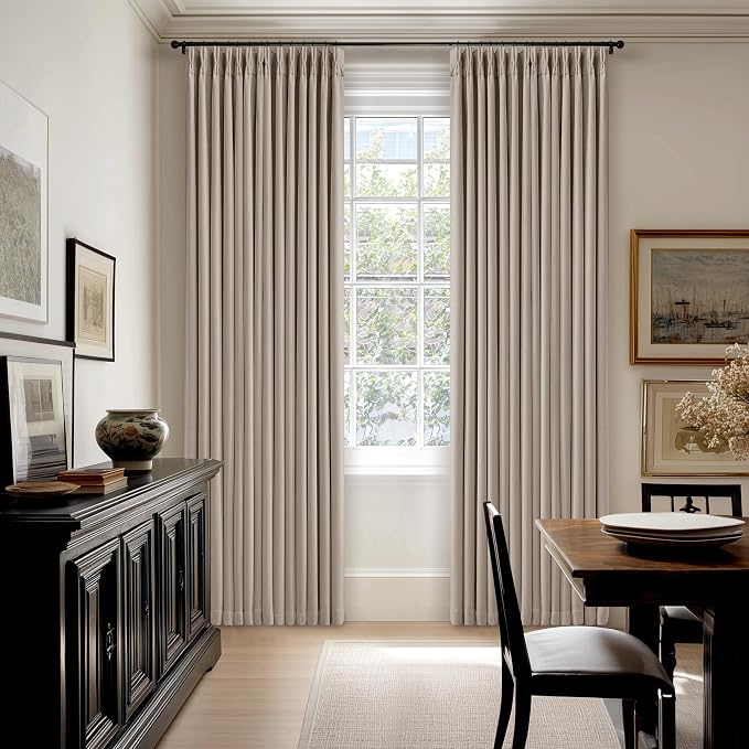 Burlywood Birch Pleated Linen Blackout Curtains 112 Inches Long | Pinch Pleat - Image 8
