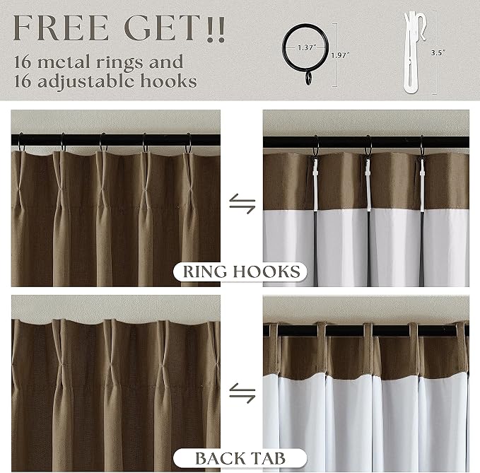 Dutch Cocoa Pinch Pleated 100% Blackout Linen Curtains 84 Inch Length 40x84 | - Image 6