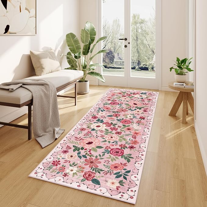 DUKINO 2x6 Runner Rug for Hallway, Washable Kitchen Rugs Non Slip, Floral - Image 6